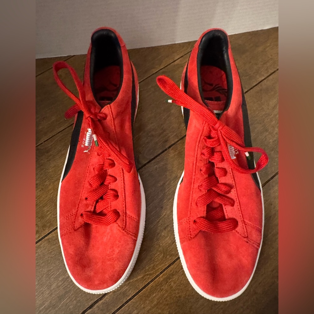 Puma Ferrari Red Suede Sneakers with Black Stripe